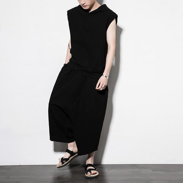 men 2pcs sets (tshirt+pant) loose casual wide leg pant male beach harem trouser ankle-length pants mid elastic waist lightweight men's, Black
men 2pcs sets (tshirt+pant) loose casual wide leg pant male beach harem trouser ankle-length pants mid elastic waist lightweight men's, Black