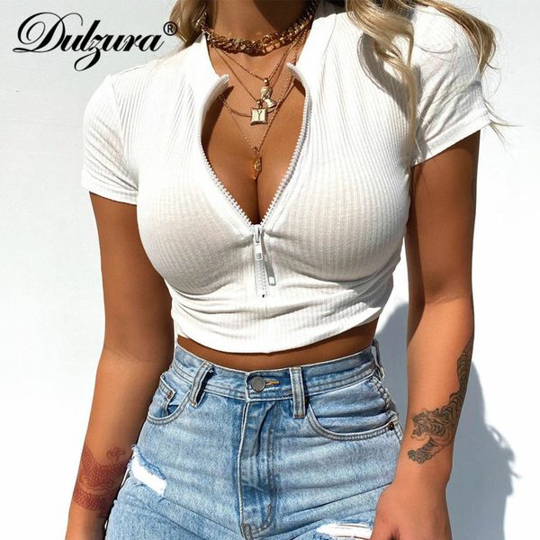 dulzura solid ribbed knitted zipper women t shirt crop short sleeve bodycon v neck streetwear 2021 summer clothes club, Black;white
dulzura solid ribbed knitted zipper women t shirt crop short sleeve bodycon v neck streetwear 2021 summer clothes club, Black;white
