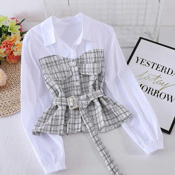 women's blouses & shirts women plaid shirt female autumn korean loose long-sleeved stitching fake two-piece blouse turn-down collar gx1, White
women's blouses & shirts women plaid shirt female autumn korean loose long-sleeved stitching fake two-piece blouse turn-down collar gx1, White