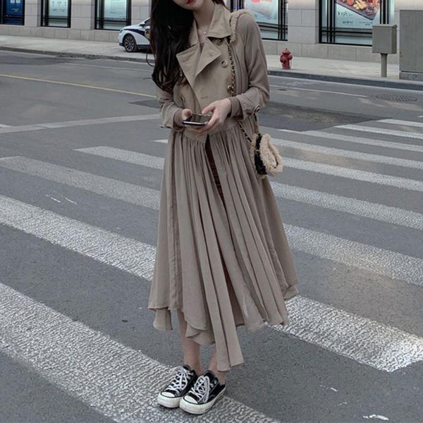 women's trench coats lace patchwork windbreaker female autumn korean over the knee mid-length long wild double breasted sleeves coat 20, Tan;black
women's trench coats lace patchwork windbreaker female autumn korean over the knee mid-length long wild double breasted sleeves coat 20, Tan;black