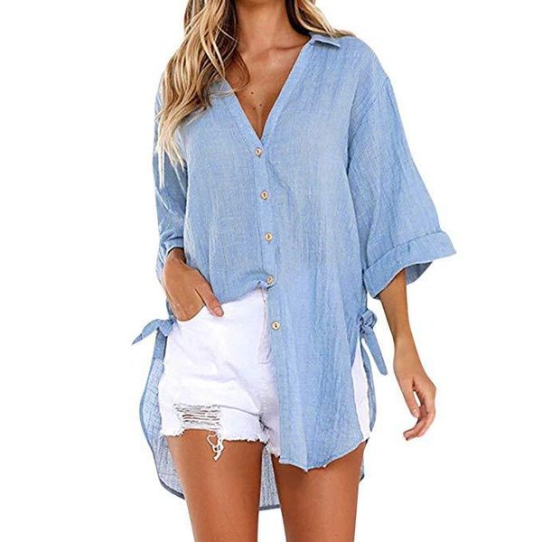 women's polos 2021 lace up cotton v-neck casual cardigan single row button irregular chiffon lapel trend shirt, White
women's polos 2021 lace up cotton v-neck casual cardigan single row button irregular chiffon lapel trend shirt, White