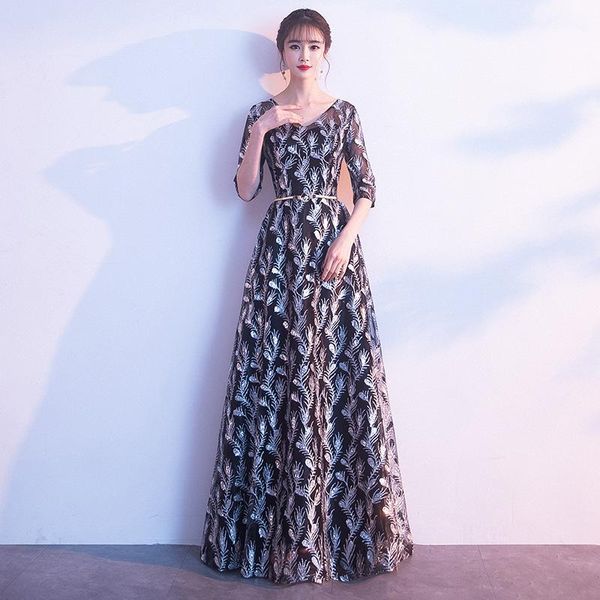 black exquisite sequins trim evening party dress office lady elegant v-neck banquet gown 3/4 sleeve long a-line dresses ethnic clothing, Red
black exquisite sequins trim evening party dress office lady elegant v-neck banquet gown 3/4 sleeve long a-line dresses ethnic clothing, Red