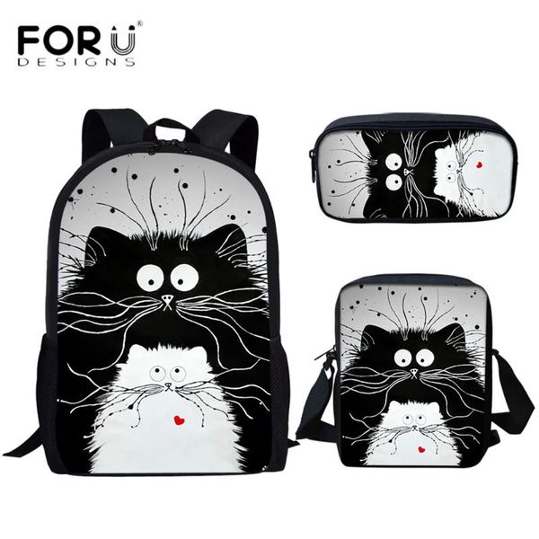 school bags forudesigns fashion 3pcs set scholl for teens boys girls cute black and white cat designs print student backpack mochila
school bags forudesigns fashion 3pcs set scholl for teens boys girls cute black and white cat designs print student backpack mochila