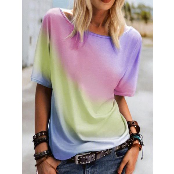 women's t-shirt with dye round neck short-sleeved casual red blue purple yellow orange, White
women's t-shirt with dye round neck short-sleeved casual red blue purple yellow orange, White