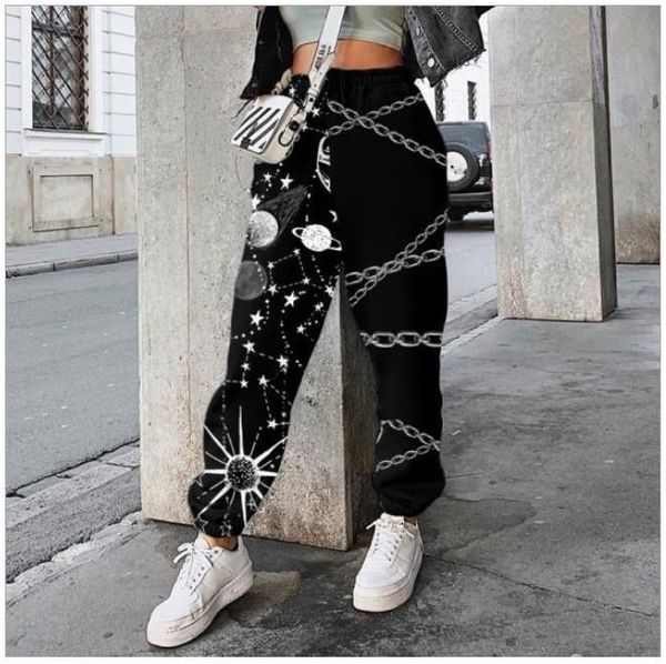 loose sweatpants elastic waist womens pant trendy printed color block street jogger pants with pockets, Black;white
loose sweatpants elastic waist womens pant trendy printed color block street jogger pants with pockets, Black;white