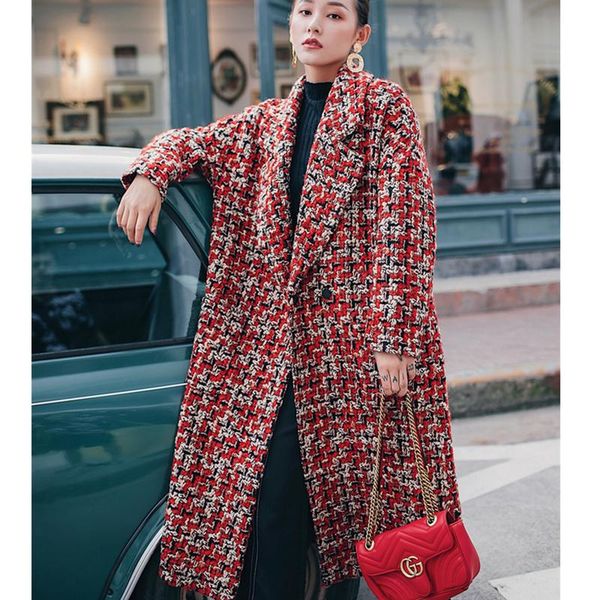 women's wool & blends tweed woolen coat female long section 2021 winter fashion loose retro plaid warm tide hhh00133, Black
women's wool & blends tweed woolen coat female long section 2021 winter fashion loose retro plaid warm tide hhh00133, Black