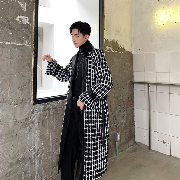 men's wool & blends men streetwear vintage fashion leather splice plaid coat windbreaker male women belt long overcoat jacket lovers ou, Black
men's wool & blends men streetwear vintage fashion leather splice plaid coat windbreaker male women belt long overcoat jacket lovers ou, Black