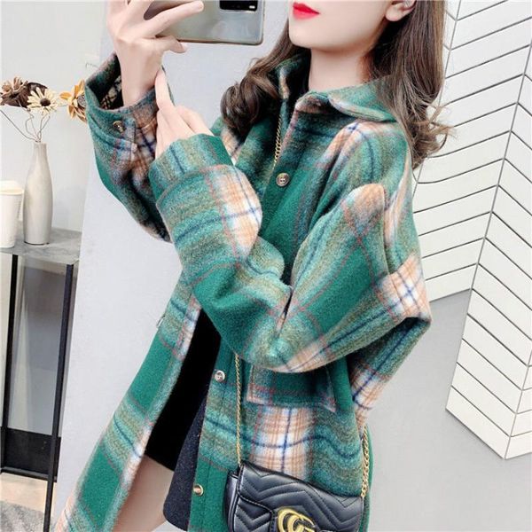 women's wool & blends cozok thick woolen coat mid-length korean long-sleeved plaid shirt autumn and winter all-match windbreaker, Black
women's wool & blends cozok thick woolen coat mid-length korean long-sleeved plaid shirt autumn and winter all-match windbreaker, Black