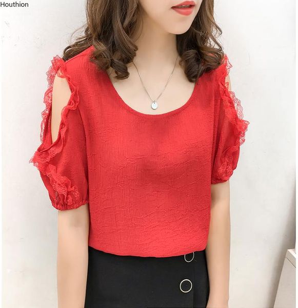women's blouses & shirts chiffon short sleeve fashion korean solid casual blouse slim lace regular v-neck woman shirt, White
women's blouses & shirts chiffon short sleeve fashion korean solid casual blouse slim lace regular v-neck woman shirt, White