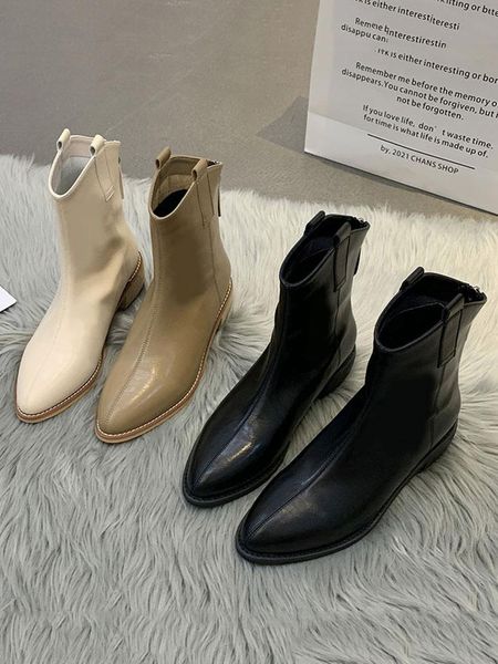 boots zipper shoes fashion woman boots-women punk med autumn 2021 ladies pointy rubber ankle hoof heels retro rome pointed toe s, Black