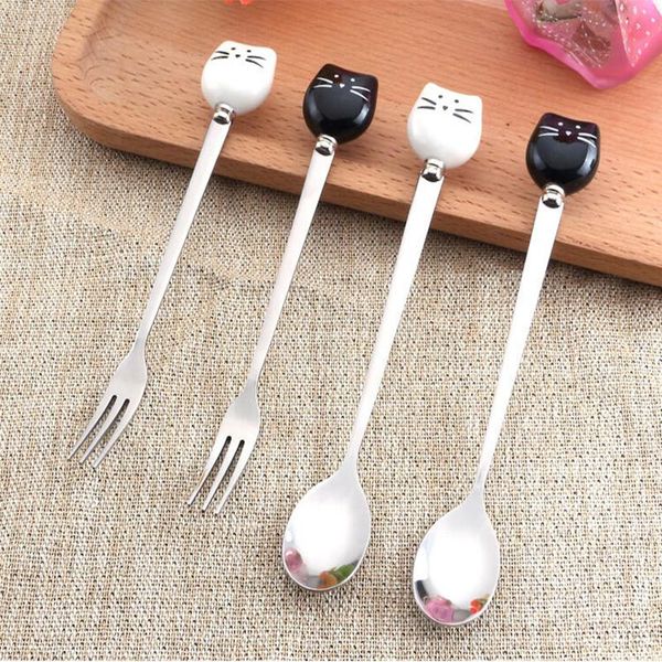 1pc cartoon cute cat fork stainless steel long handle stirring spoon fruit coffee ceramic forks
1pc cartoon cute cat fork stainless steel long handle stirring spoon fruit coffee ceramic forks