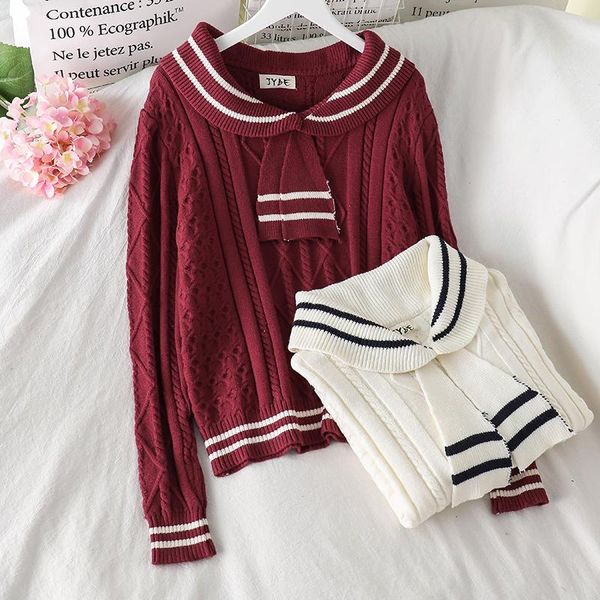 women's sweaters fashion navy style patchwork sweater female casual tum-down collar pullovers long sleeve 2021 winter clothing, White;black
women's sweaters fashion navy style patchwork sweater female casual tum-down collar pullovers long sleeve 2021 winter clothing, White;black