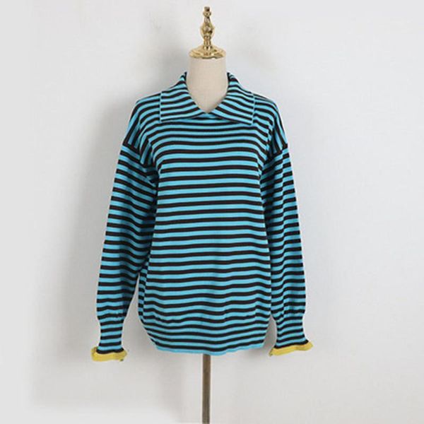 women's sweaters autumn stripe sweater winter lapel medium length loose contrast trumpe sleevet, White;black
women's sweaters autumn stripe sweater winter lapel medium length loose contrast trumpe sleevet, White;black