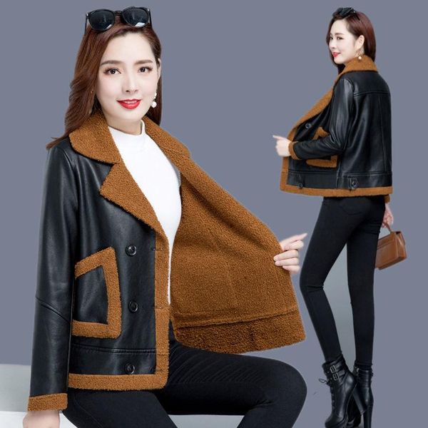 women's leather & faux 2021 wear thick warm winter retro wool jacket female leisure loose jackets lady pu coat streetwear q30, Black
women's leather & faux 2021 wear thick warm winter retro wool jacket female leisure loose jackets lady pu coat streetwear q30, Black