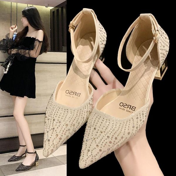 dress shoes summer sandals with baotou small pointed thick heel comfortable women's versatile one word buckle fashion diamond sand, Black
dress shoes summer sandals with baotou small pointed thick heel comfortable women's versatile one word buckle fashion diamond sand, Black