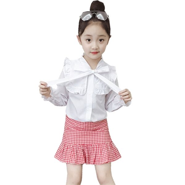 kids clothes girls white blouse + skirt clothing for plaid pattern girl spring autumn children's 210527
kids clothes girls white blouse + skirt clothing for plaid pattern girl spring autumn children's 210527