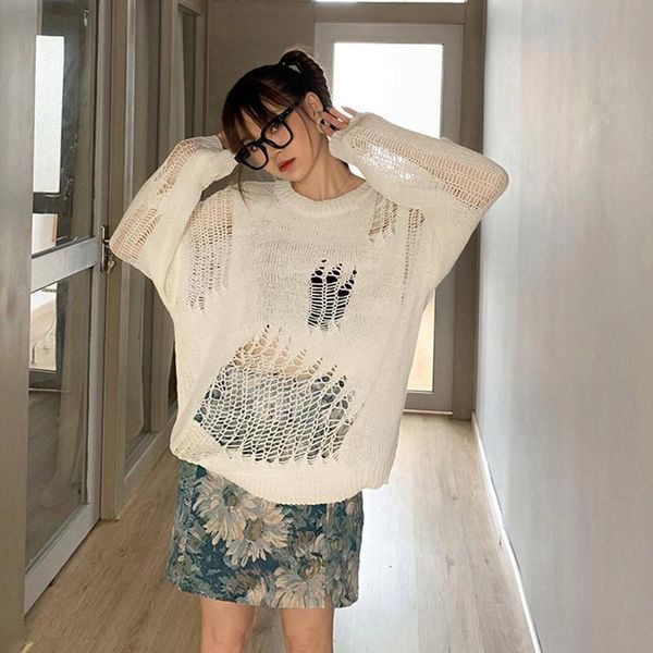 women's sweaters hollow out sweater women loose knitted fashionable o-neck knitting solid simple korean style chic trendy pullover, White;black
women's sweaters hollow out sweater women loose knitted fashionable o-neck knitting solid simple korean style chic trendy pullover, White;black