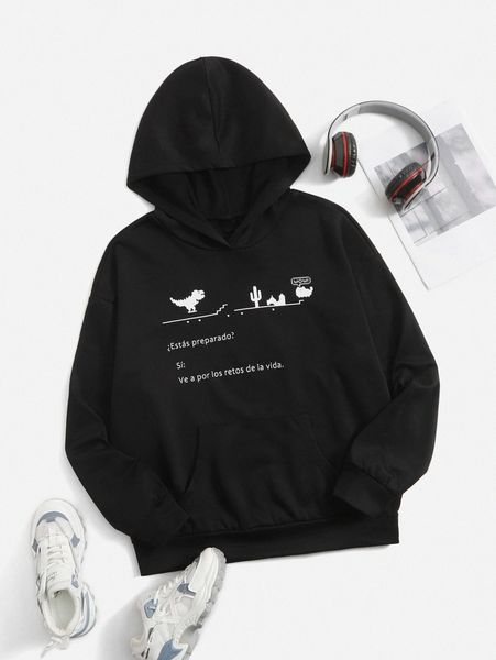 letter & cartoon graphic kangaroo pocket hoodie q3cu#, White;black
letter & cartoon graphic kangaroo pocket hoodie q3cu#, White;black