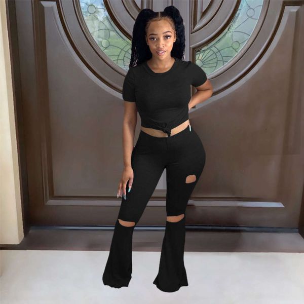 two piece suit of fashionable and casual solid color wide leg pants with perforated trumpet, White
two piece suit of fashionable and casual solid color wide leg pants with perforated trumpet, White