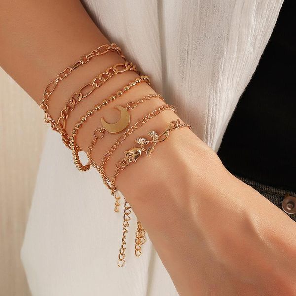 link, chain simple punk gold color rose moon bracelet for women wedding hand wrist cool fashion european bangle bracelets set jewelry, Black
link, chain simple punk gold color rose moon bracelet for women wedding hand wrist cool fashion european bangle bracelets set jewelry, Black