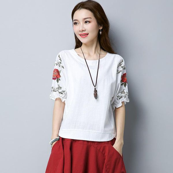 women's blouses & shirts blouse summer women bat sleeve cotton linen embroidery short sleeves female clothes loose casual, White
women's blouses & shirts blouse summer women bat sleeve cotton linen embroidery short sleeves female clothes loose casual, White