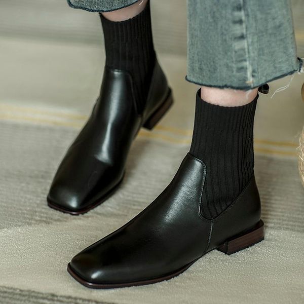 boots genuine cowhide socks square toe thick heel 2021 autumn sole single ankle women, Black
boots genuine cowhide socks square toe thick heel 2021 autumn sole single ankle women, Black
