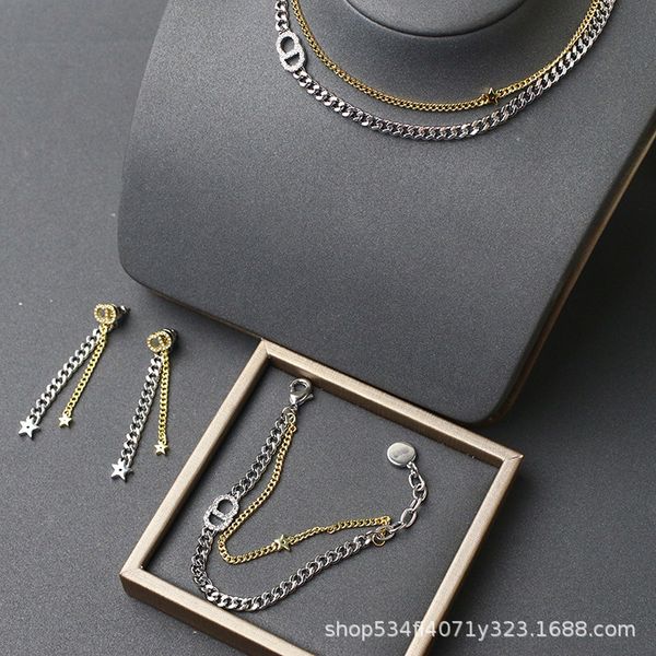 2021 new designer fashion letter star necklace bracelet women's net red same earrings, Black
2021 new designer fashion letter star necklace bracelet women's net red same earrings, Black