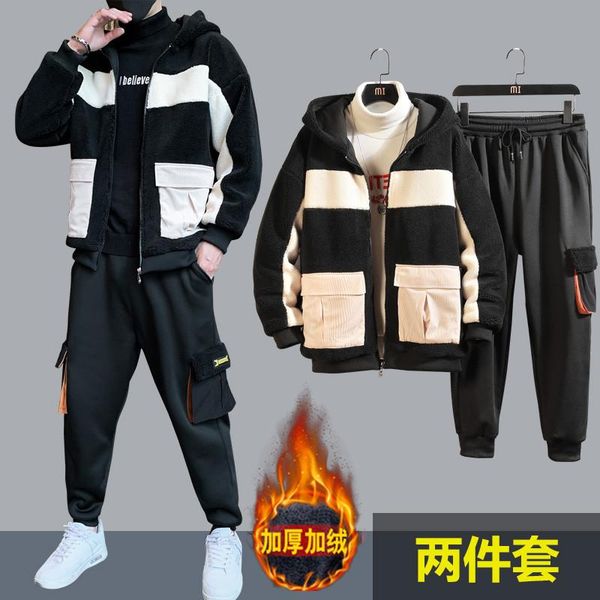 men's tracksuits jacket+trousers winter lamb thick hoodies set hip hop tracksuit hoodie men patchwork wool sweatshirts size -4xl, Gray
men's tracksuits jacket+trousers winter lamb thick hoodies set hip hop tracksuit hoodie men patchwork wool sweatshirts size -4xl, Gray