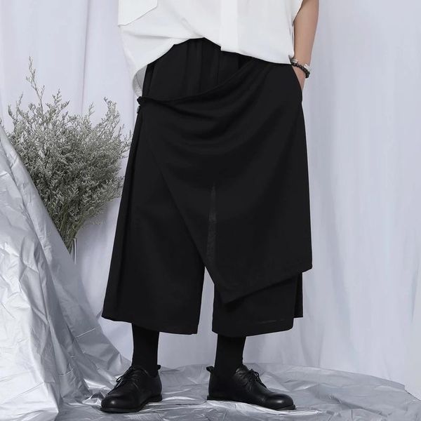 men's pants casual wide leg dark trend splicing niche design fashion hairdresser loose capris, Black
men's pants casual wide leg dark trend splicing niche design fashion hairdresser loose capris, Black