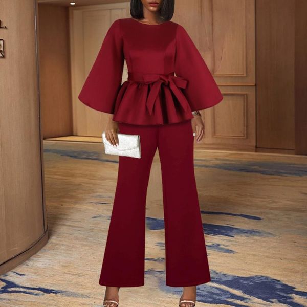 women's two piece pants women pieces sets flare sleeve blouse with waist belt high trousers suits elegant office fashion modest set, White
women's two piece pants women pieces sets flare sleeve blouse with waist belt high trousers suits elegant office fashion modest set, White