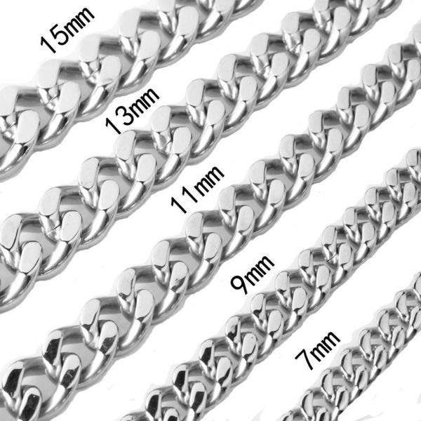 chains 7/9/11/13/15/17/19mm fashion mens necklace curb cuban link silver color stainless steel chain jewelry length 8-40"
chains 7/9/11/13/15/17/19mm fashion mens necklace curb cuban link silver color stainless steel chain jewelry length 8-40"