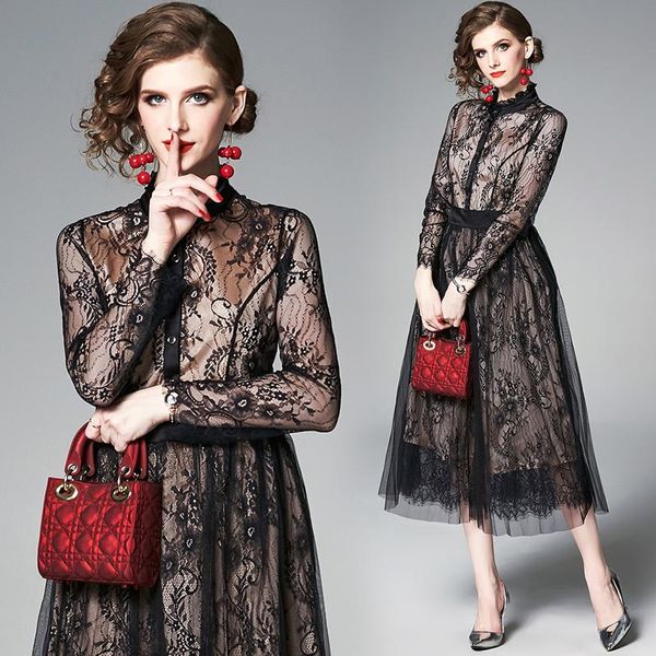 casual dresses european station long-sleeve mesh spliced lace loin-folded high-end, Black;gray
casual dresses european station long-sleeve mesh spliced lace loin-folded high-end, Black;gray