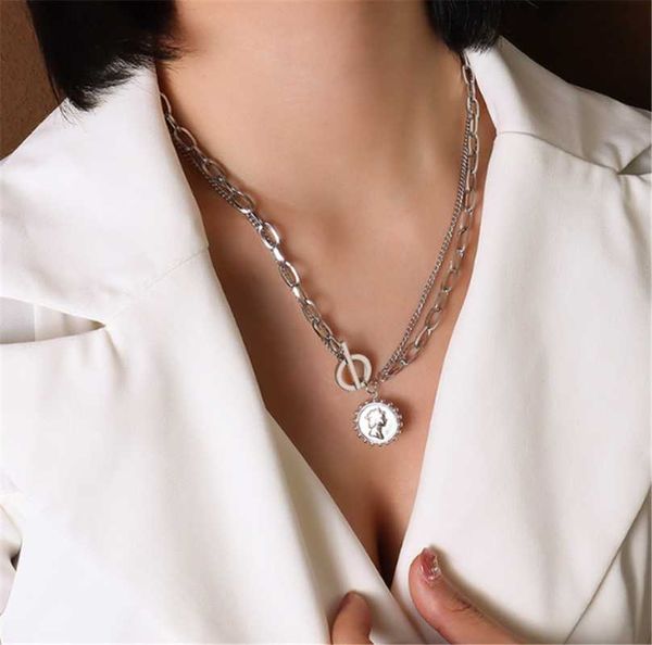 pendant necklaces 316l stainless steel ot buckle double layered necklace queen elizabeth retro round brand portrait titanium, Silver
pendant necklaces 316l stainless steel ot buckle double layered necklace queen elizabeth retro round brand portrait titanium, Silver