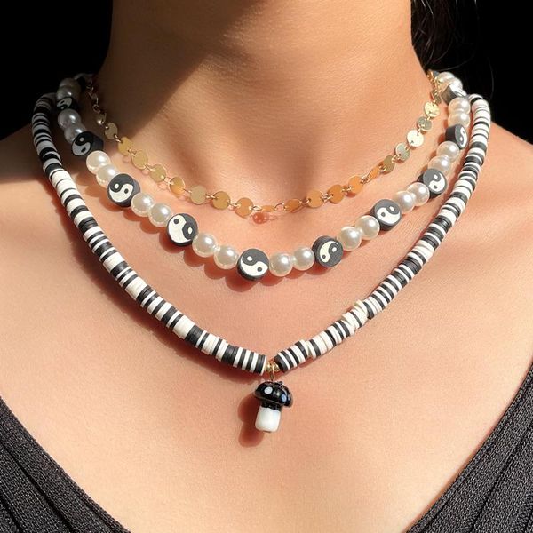 chains handmade black soft clay beaded choker necklace for women multilayer mushroom yin yang pearl jewelry party gift, Silver
chains handmade black soft clay beaded choker necklace for women multilayer mushroom yin yang pearl jewelry party gift, Silver
