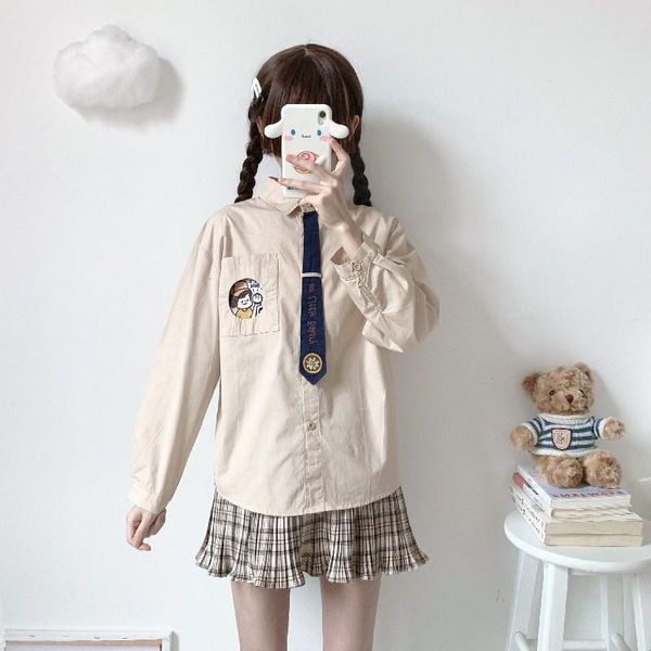 women's blouses & shirts japanese jk long-sleeved tie shirt soft sweet preppy style girl summer embroidered turn-down collar blouse fem, White
women's blouses & shirts japanese jk long-sleeved tie shirt soft sweet preppy style girl summer embroidered turn-down collar blouse fem, White