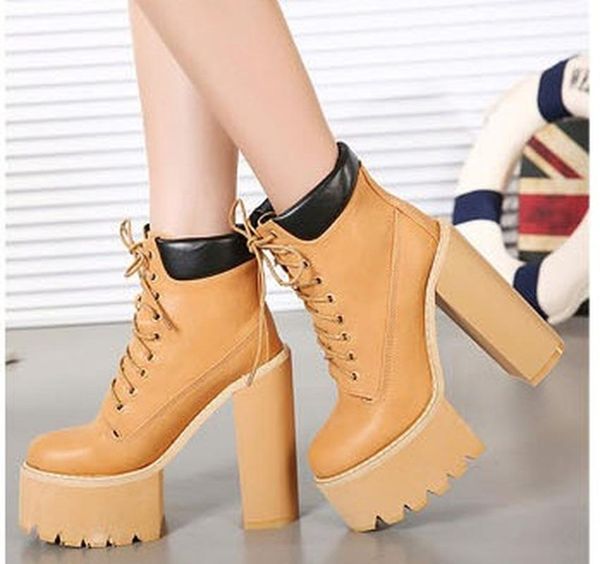 boots women chunky block high heel riding motor ankle lace up platform shoes punk 3colors 2022, Black 
boots women chunky block high heel riding motor ankle lace up platform shoes punk 3colors 2022, Black