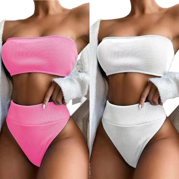 one-piece suits 2021 women 2pcs solid color bikini set strapless ribbed bandeau thong swimsuit
one-piece suits 2021 women 2pcs solid color bikini set strapless ribbed bandeau thong swimsuit