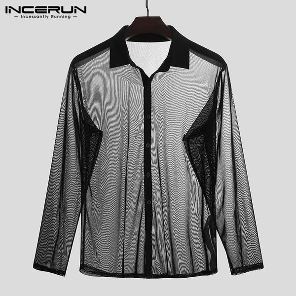 men's casual shirts men mesh shirt transparent lapel long sleeve button nightclub stage party fashion see through camisas s-5xl incerun, White;black
men's casual shirts men mesh shirt transparent lapel long sleeve button nightclub stage party fashion see through camisas s-5xl incerun, White;black