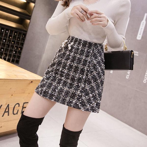 women autumn winter vintage woolen mini skirt lady button plaid a-line high waist female casual loose slim falda g247 skirts, Black
women autumn winter vintage woolen mini skirt lady button plaid a-line high waist female casual loose slim falda g247 skirts, Black