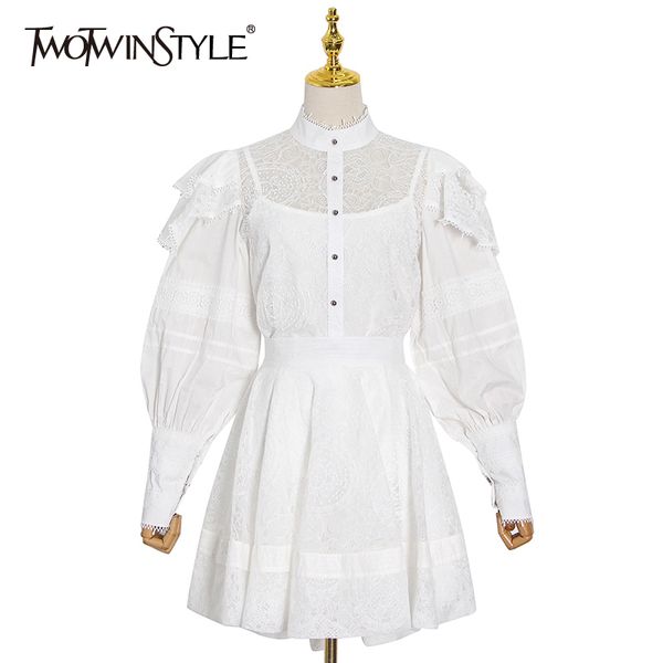 twotwinstyle elegant white two piece set for women stand collar puff sleeve shirt ball gown skirt suit sets female autumn 210517
twotwinstyle elegant white two piece set for women stand collar puff sleeve shirt ball gown skirt suit sets female autumn 210517