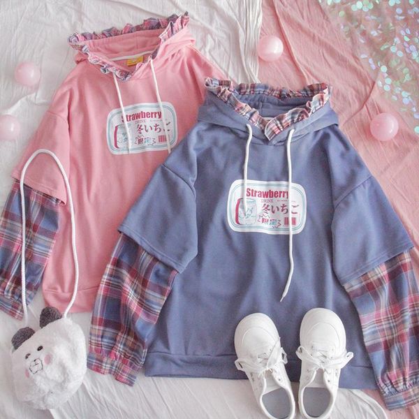 women's hoodies & sweatshirts fake two hooded girl japanese ins harajuku sweet cute soft sister plaid lace splicing women pullover oute, Black
women's hoodies & sweatshirts fake two hooded girl japanese ins harajuku sweet cute soft sister plaid lace splicing women pullover oute, Black