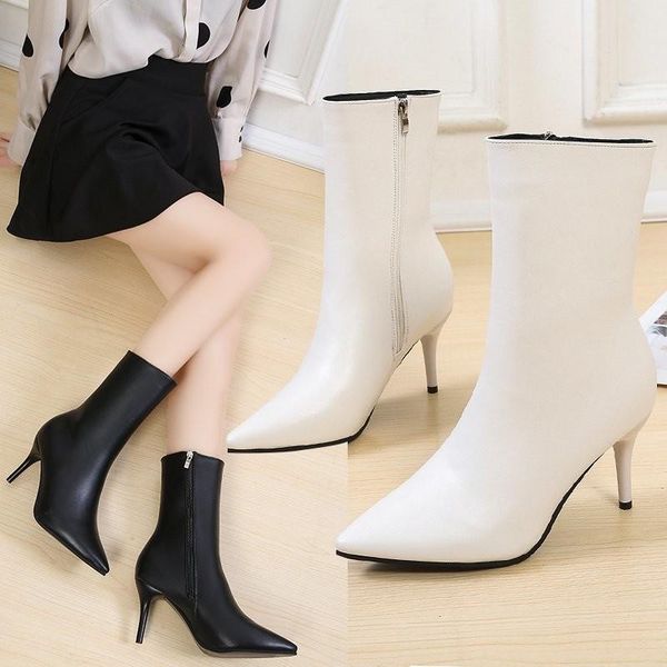 boots fall 2021 ladies medium calfskin white pointed toe high heels fashion 888, Black
boots fall 2021 ladies medium calfskin white pointed toe high heels fashion 888, Black