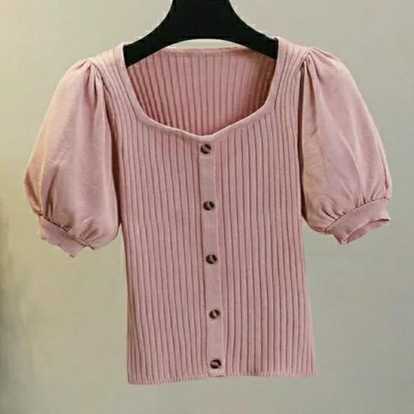women's t-shirt ice silk knitted short-sleeved female summer bubble sleeves one word shoulder thin short white design sense niche top
women's t-shirt ice silk knitted short-sleeved female summer bubble sleeves one word shoulder thin short white design sense niche top
