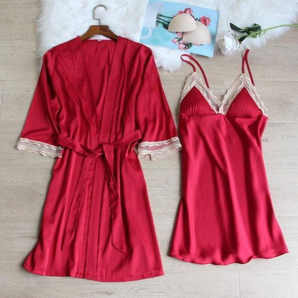 women robe & gown sets lace sleep lounge pijama half sleeve ladies nightwear bathrobe night dress with chest pads1, Black;red
women robe & gown sets lace sleep lounge pijama half sleeve ladies nightwear bathrobe night dress with chest pads1, Black;red