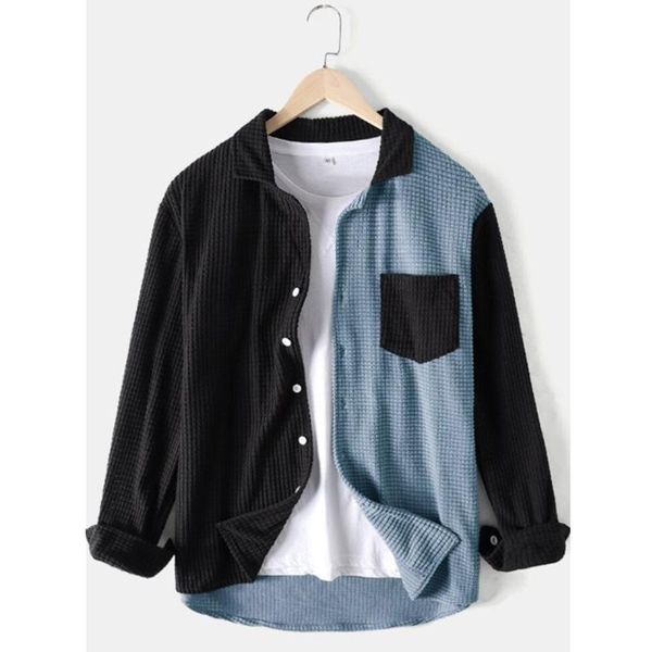 men's casual shirts 2021 men shirt color patch work corduroy lapel long sleeve pouch personality trend loose version 5216, White;black
men's casual shirts 2021 men shirt color patch work corduroy lapel long sleeve pouch personality trend loose version 5216, White;black