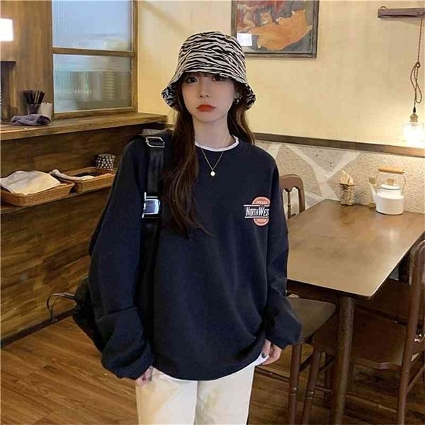 cocoon literary white loose korean bf lazy letter long sleeve round neck sweater women's foreign style coat fashion, Black
cocoon literary white loose korean bf lazy letter long sleeve round neck sweater women's foreign style coat fashion, Black