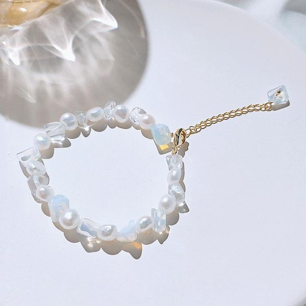 beaded, strands arrival 14k gold korean natural freshwater baroque pearl moonstone bracelet retro jewelry for women wedding gift, Black 
beaded, strands arrival 14k gold korean natural freshwater baroque pearl moonstone bracelet retro jewelry for women wedding gift, Black
