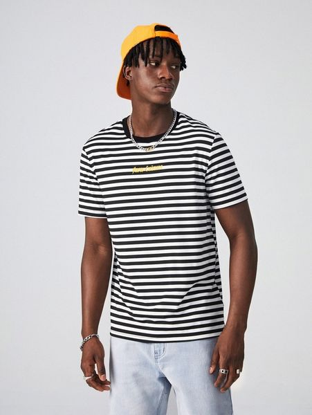 men striped & letter graphic tee k7ls#, White;black 
men striped & letter graphic tee k7ls#, White;black