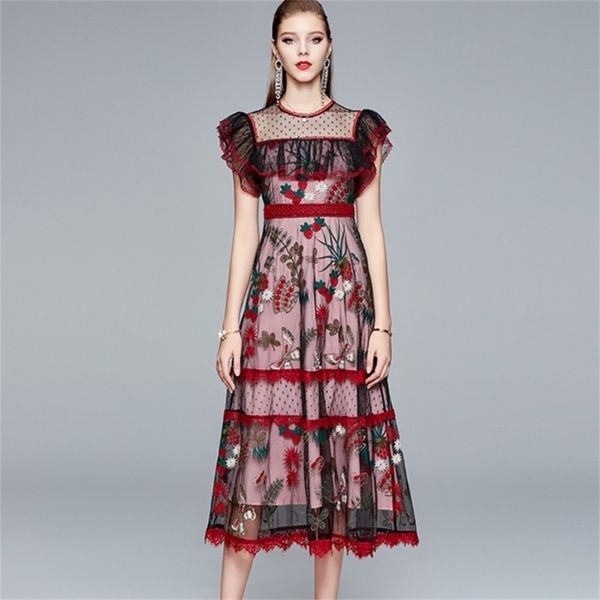 vintage elegant fashion floral strawberry embroidery mesh dress female women high waist slim ruffles tulle party long 210519, Black;gray
vintage elegant fashion floral strawberry embroidery mesh dress female women high waist slim ruffles tulle party long 210519, Black;gray
