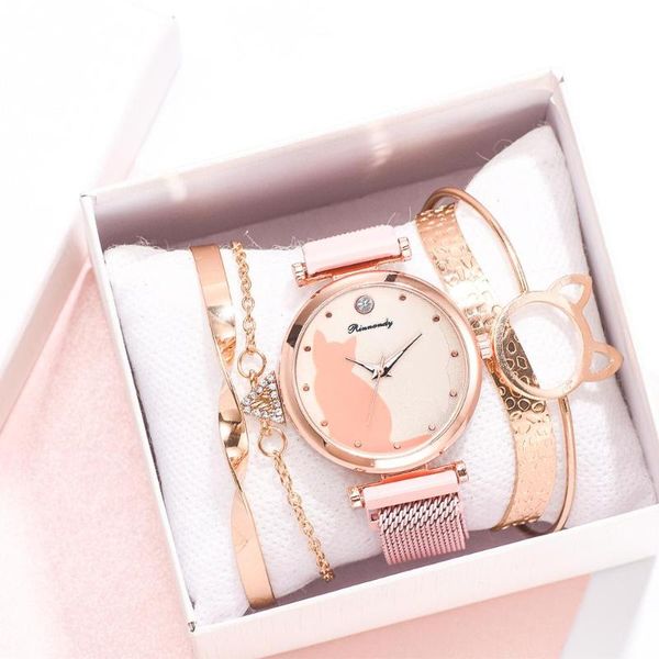 drop 5pcs/set women watches rose gold bracelet set cat pattern black magnet watch ladies wrist quartz clock wristwatches, Slivery;brown
drop 5pcs/set women watches rose gold bracelet set cat pattern black magnet watch ladies wrist quartz clock wristwatches, Slivery;brown